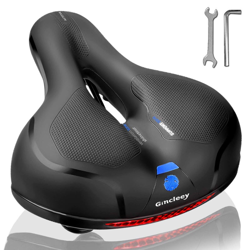 Gincleey Comfort Bike Seat for Women Men Wide Bicycle Saddle Replacement Memory Foam Padded Soft Bike Cushion with Dual Shock Absorbing Universal Fit for Indoor/Outdoor Bikes with Reflect - Image 1